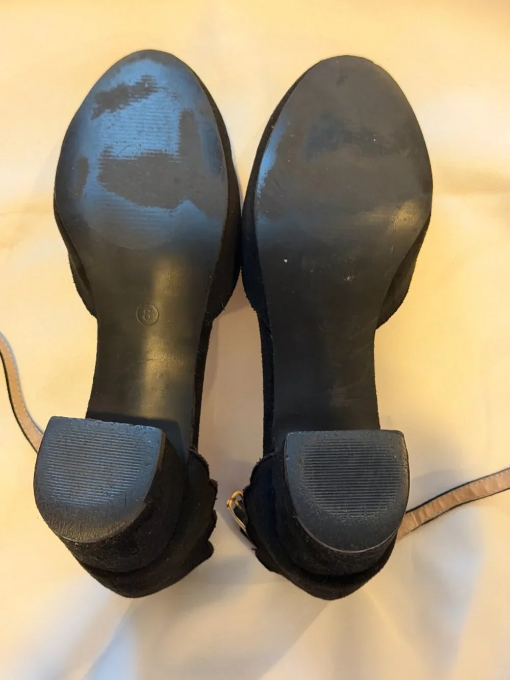 Journee Collection Black Suede D'Orsay Block Heels | Ankle Strap | Size 8